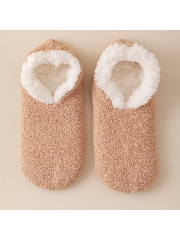 Camel Womens Lint Free Slipper Socks, Thick Fleece Lined Non Shedding House Socks, Warm Soft Grip Indoor Floor Sleep Socks for Winter Home, Cozy Winter Gift, One Size