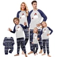 thumbnail image 1 of Yuaguia Christmas Family Matching Pajamas Set, Blue and White Snowflake Hat Tree Print Long Sleeve Top and Blue Patterned Pants, Festive Holiday Sleepwear, Women S, 1 of 5