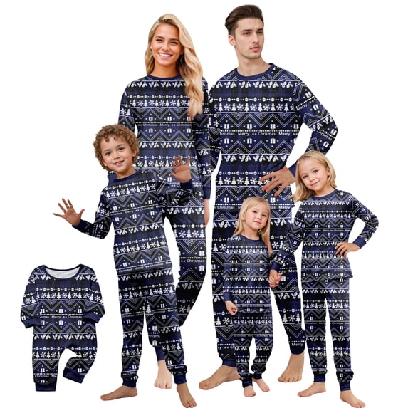 Yuaguia Christmas Family Matching Pajamas Set, Long Sleeve Tree Snowflake Fair Isle Tops Blue Plaid Pants, Holiday Sleepwear Loungewear Sets for Men Women Kids Baby