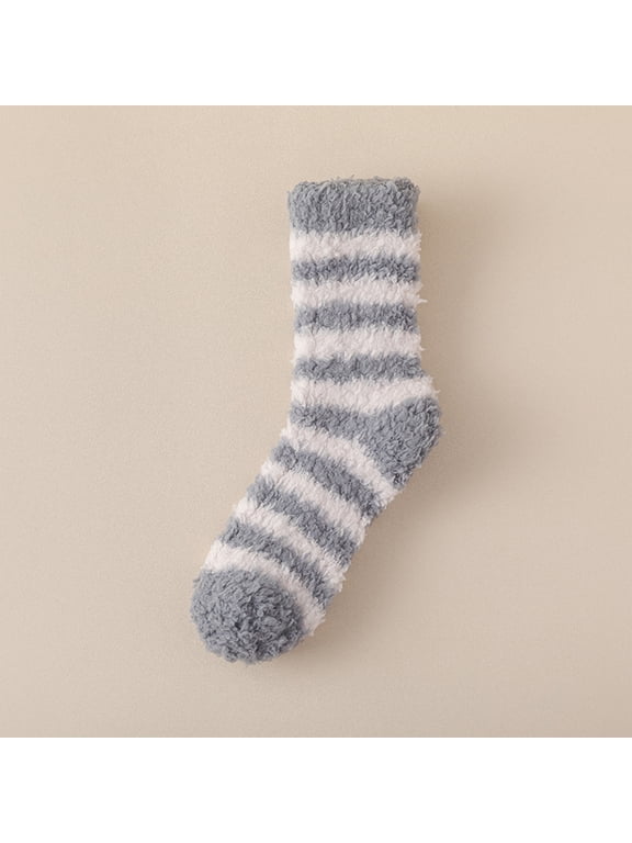 Dark Gray Womens Striped Fleece Socks, Thick Warm Plush Sleep Floor Socks, Classic Stripe Soft Cozy Indoor Bed Socks for Winter Home Lounge, Winter Night Gift, One Size
