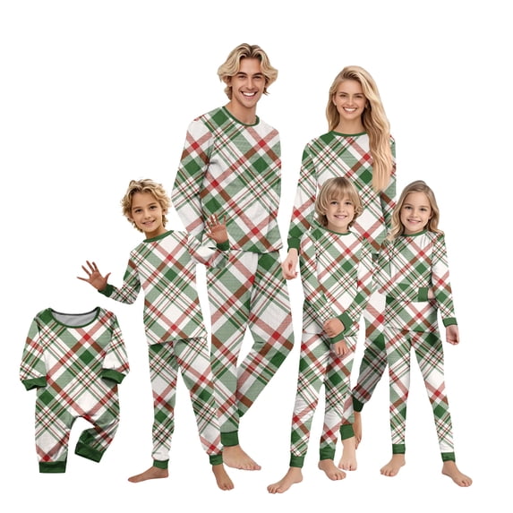 Yuaguia Family Matching Christmas Pajamas, Red Green White Plaid Long Sleeve Top and Plaid Lounge Pants Sleepwear Set, Festive Holiday Loungewear, Women M