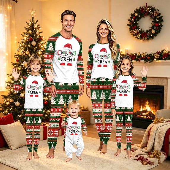 Yuaguia Family Matching Christmas Pajamas Set, Long Sleeve Raglan Top and Pants Holiday Sleepwear, Green Festive Loungewear, Xmas Gifts Pjs for Party Photo, Women XL