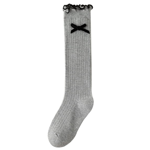 Yuaguia Girls Knee High Socks, College Style Long Tube Socks with Bowknot and Lace Trim, Cute School Uniform Socks for Kids Daily Wear and Performance Accessories, Gray 8-12 Years