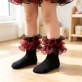 thumbnail image 1 of Yuaguia Girls Lace Trim Breathable Princess Dance Socks, Cute Ruffle Short Socks for Kids Daily Wear, Party Events, and Spring Dance Performance Accessories, Black 8-10 Years, 1 of 4
