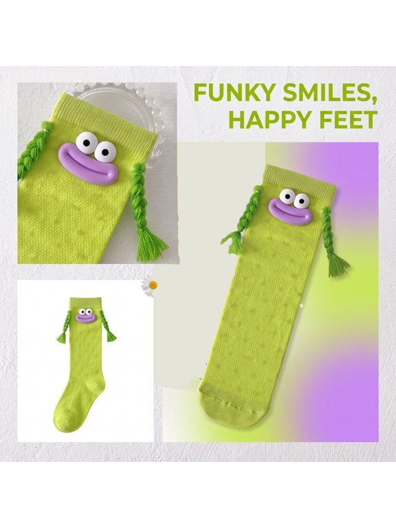 Halloween Girls Fun Long Tube Socks, Cute Big Mouth Braids Mid Length Socks, Novelty Daily Wear Hosiery for Daily Wear Vocation School Street Wear, 11.81x3.15"