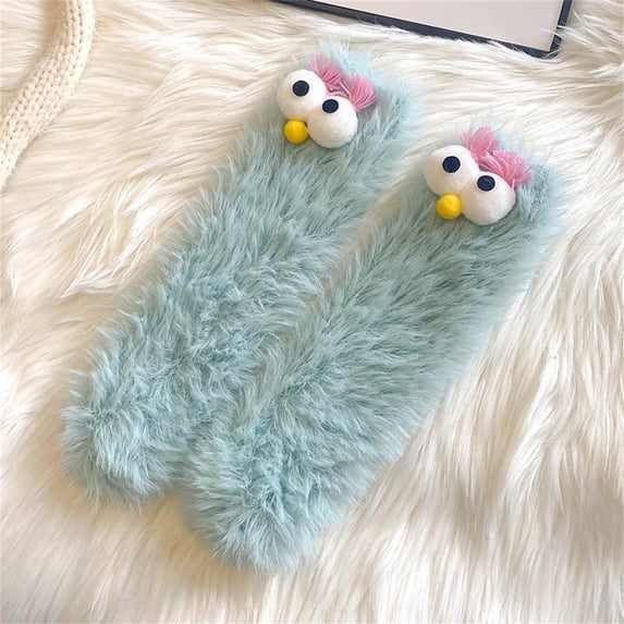 Yuaguia Halloween Women Mid-Calf Floor Socks, Thick Warm Fluffy Hosiery for Indoor Wear, Novelty Cartoon Coral Fuzzy Socks for Daily Relaxation and Home Comfort, 11.8 x 2.4"