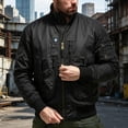 thumbnail image 1 of Yuaguia Men's Baseball Jacket, Tactical Flight Bomber Windbreaker Jacket, Stand Collar Outerwear, Military Style Casual Spring Coat for Outdoor Sports, Hiking, and Everyday Wear, Black 3XL, 1 of 6