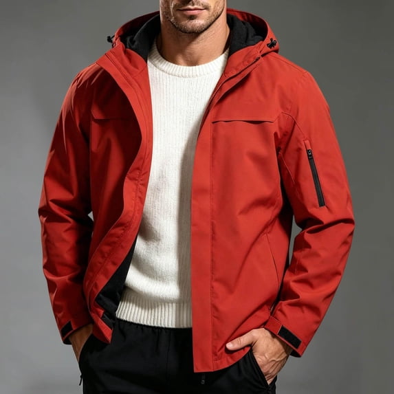 Yuaguia Men's Windproof Breathable Hiking Jacket, Casual Waterproof Spring Fall Outdoor Coat, Lightweight Raglan Sleeve Zip Up Windbreaker, Outerwear for Mountain Travel Daily Wear, Red XL