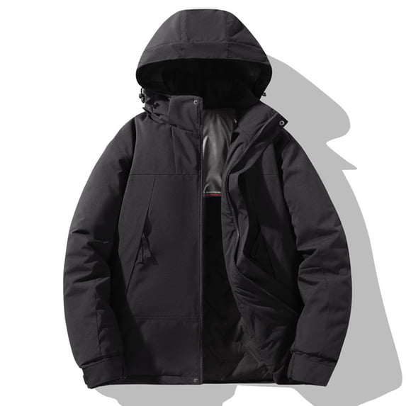 Yuaguia Men's Winter Cotton Jacket, Thick Padded Warm Coat, Waterproof Hooded Outdoor Outerwear, Loose Fit Color Block Casual Wear for Cold Weather Hiking, Camping & Commuting, Black S