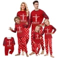 thumbnail image 1 of Yuaguia Red Matching Family Christmas Pajamas Sets, Holiday Tree Graphic Lettering Tops, Buffalo Plaid Raglan Long Sleeves, Snow Dot Pants Sleepwear for Women, Men, Kids, Baby, 1 of 6