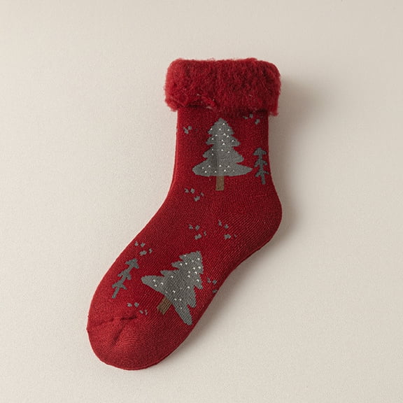 Yuaguia Red Womens Fleece Christmas Sleep Socks, Thick Warm Holiday Floor Slipper Socks, Non Slip Cozy Festive Indoor Bed Socks for Winter Home, Stocking Stuffer Gift, One Size