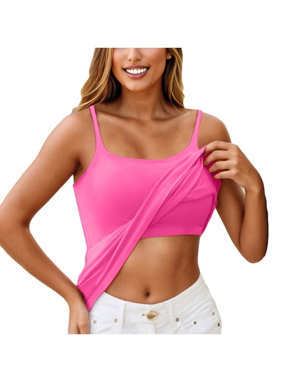 Women's Camisole With Chest Pad, Oversized Underwear Tank Top, Basic Casual Daily Innerwear Outerwear for Women, Soft Comfortable Apparel, Hot Pink M