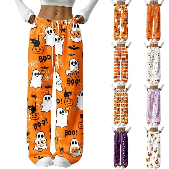 Yuaguia Women's Halloween Flannel Pajama Pants, Straight Leg Holiday Loungewear Sleepwear, Ultra-Soft Casual Trousers for Home School Party, Breathable Daily Wear Comfort, Fluorescence Yellow XL