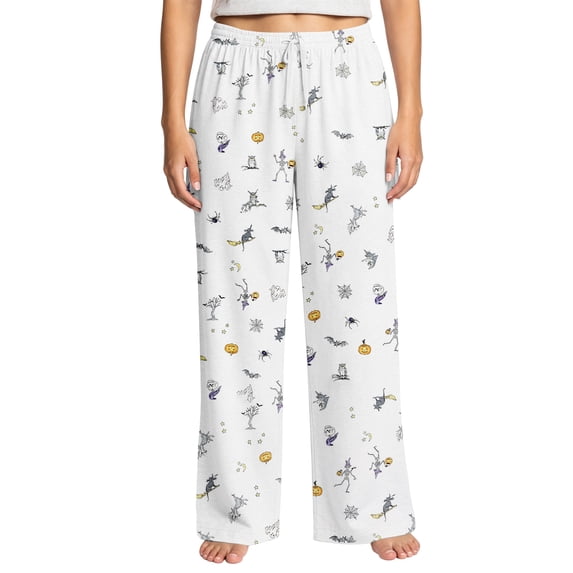 Yuaguia Women's Halloween Pajama Pants, Spooky Cute Lounge Pants with Ghost and Witch Print, Comfortable Wide Leg Sleepwear for Lounging and Relaxing, Drawstring Waist Casual Trousers, Sizes S-2XL