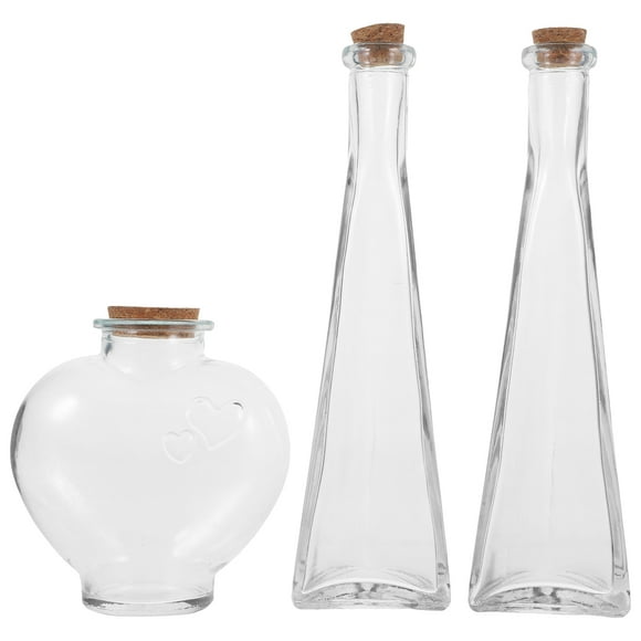 Yuan 3pcs Transparent Wishing Bottle Heart Prismatic Shape Glass Jar Drift Bottle Ornament Wedding Sand Ceremony Bottle