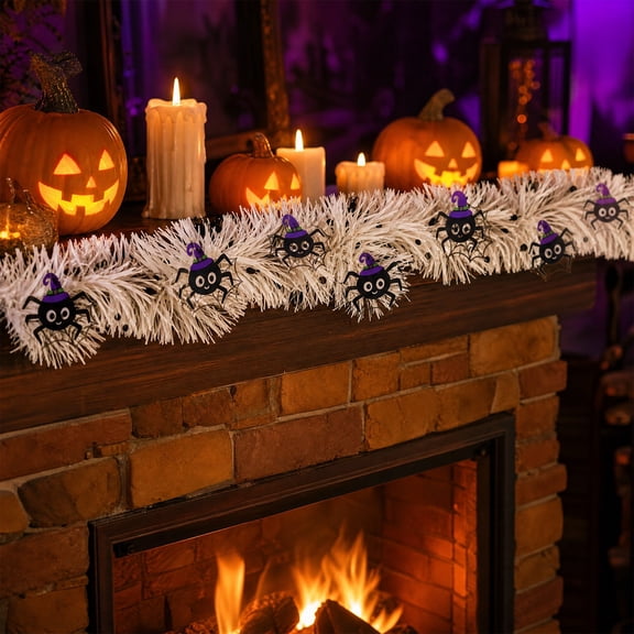 YuanGuangQ 2PC Halloween Garland Decorations,79inch Glitter Tinsel Pumpkin Bats Garland Decor for Tree Car Golf Cart Parade Float Indoor Outdoor Holiday Home Party Supplies