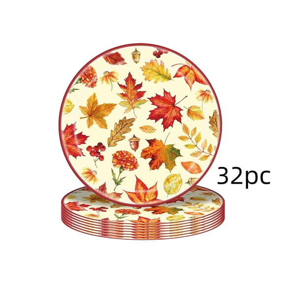 YuanGuangQ 9Inch Thanksgiving Fall Paper Plates,Disposable Fall Party Decorations Paper Autumn Maple Leaves Plates for Autumn Fall Theme Table Decor,32 Guests