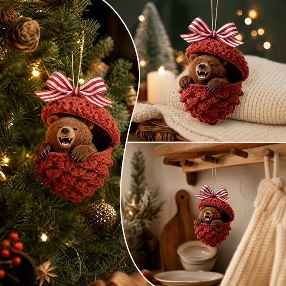 YuanGuangQ Acrylic Pinecone Ornament, Knitted Animal Tree Hanging Decor, Home Decoration for Xmas Party Indoor Window Mantel Fireplace Display