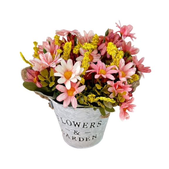 YuanGuangQ Artificial Potted Flower in Tin Bucket, Rustic Farmhouse Style Faux Floral Arrangement Decor, Realistic Decorative Plant for Table Kitchen Windowsill Shelf Living Room Home Decoration