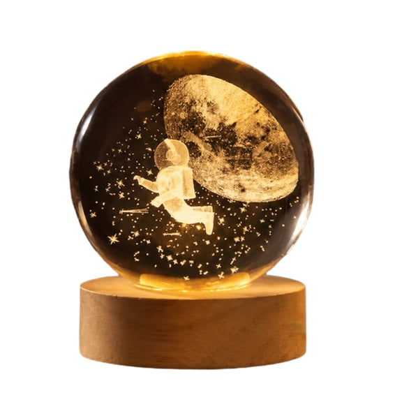 YuanGuangQ Astronaut Crystal Ball Night Light with Wood Base, Space Themed LED Table Lamp for Bedroom Decor, Glow in The Dark Moonlight for Desk Shelf or Gift Giving