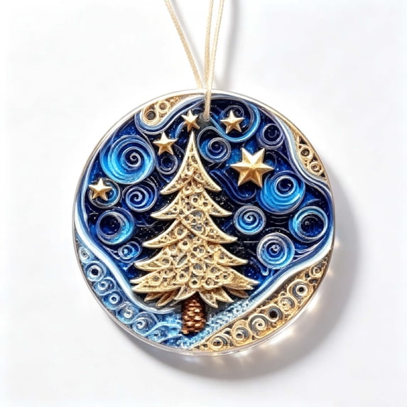 YuanGuangQ Christmas Acrylic Star Ornaments, 2D Round Winter Decorative Pendant Flat Tree Hanging, Holiday Party Decor for Christmas Tree Home Mantel Shelf Gift Decoration.