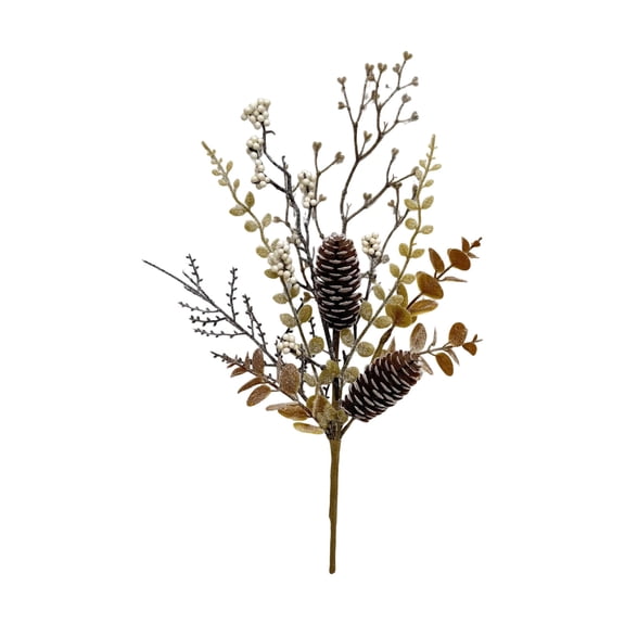 YuanGuangQ Christmas Pine Cones Floral Stems, Frosted Artificial Fake Flower Bouquet Winter Holiday Decor, Faux Floral Stems for Vase Table Home Holiday Festival Decoration