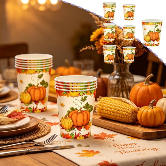 YuanGuangQ Fall Maple Leaf Party Tableware Set, Disposable Paper Tableware Set for Themed Party Use, Festive Tableware Set for Thanksgiving Gathering Dinner Event Home Party Use