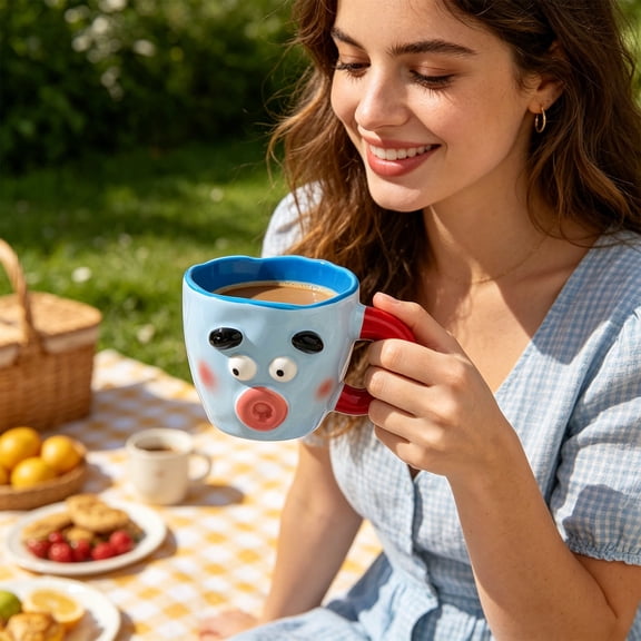 YuanGuangQ Funny Ugly Cute Ceramic Mug, Contrast Color Drinking Cup for Home Water, Novelty Coffee Cup Gift for Couple Friend Birthday