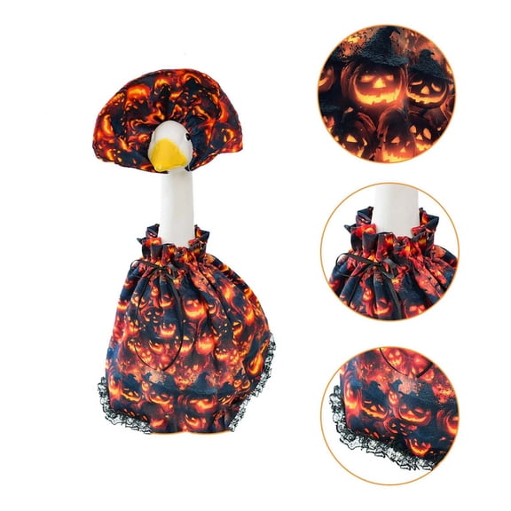 YuanGuangQ Halloween Goose Outfit Clothes for 23 Inch High Cement or Plastic Geese Ghost Pumpkin Flower Print Lace Trim Dress Goose Clothes with Headband for Yard Patio Fall Party