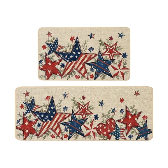 YuanGuangQ July 4th Themed Kitchen Mat Set of 2, Highly Absorbent Non Slip Long Strip Rug for Floor, Washable Patriotic Welcome Mat for Sink Laundry Bedroom Home Use