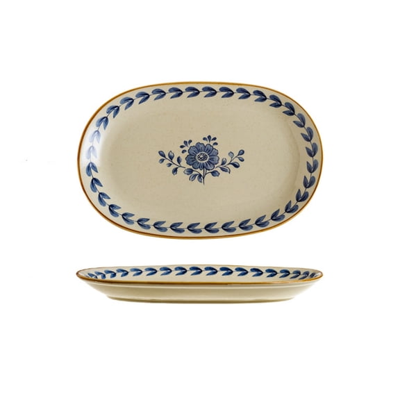 YuanGuangQ Orchid Pattern Ceramic Dinnerware Set, Blue Floral Print Rice Bowls, Glazed Fish Plates Side Dishes for Home Use