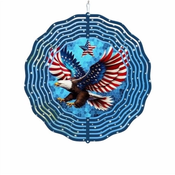 YuanGuangQ Stainless Steel Wind Spinner for Patio, 3D Spinning Hanging Ornament with USA Flag Design, Memorial Day Independence Day Decor for Garden