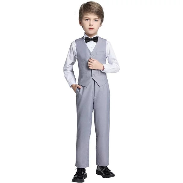 Kids Baby Boy Suit Clothes Gentleman Wedding Formal Vest Tie Shirt Pant 4PC  Set