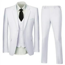 YuanLu Men's Suit Slim Fit 3-Piece Suit Casual Blazer Business Wedding Party Jacket Vest Pants White S