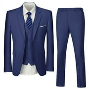 YuanLu Mens Suits Set Slim Fit Men 3 Piece Dress Suit Prom Blazer Wedding Formal Jacket & Vest & Pants Navy Blue XS