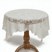 YuanLu White Lace Tablecloth Floral Embroidered Snow Dot Overlay, for Dining Room, Wedding, Party Decor