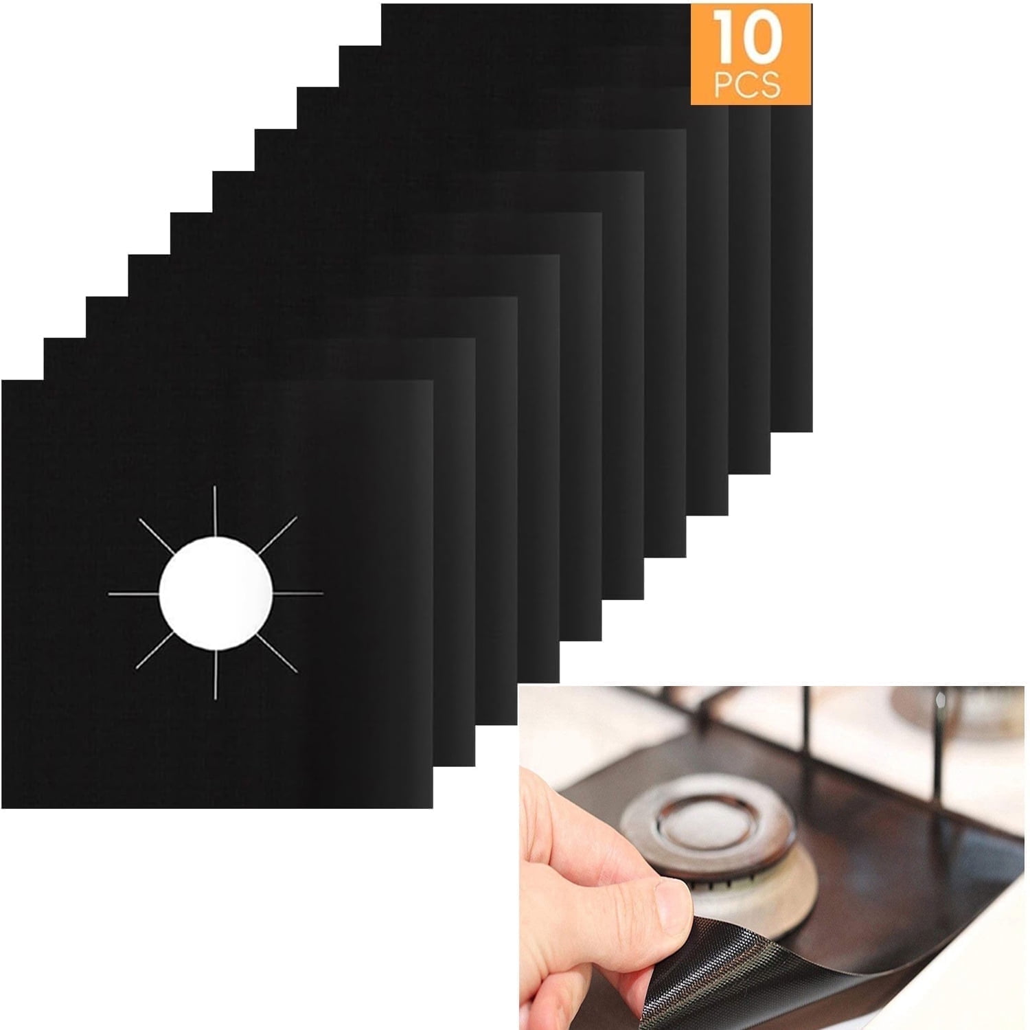 YuanShuo 10-Count Black Gas Stove Range Burner Covers Size 10.6in×10.6in