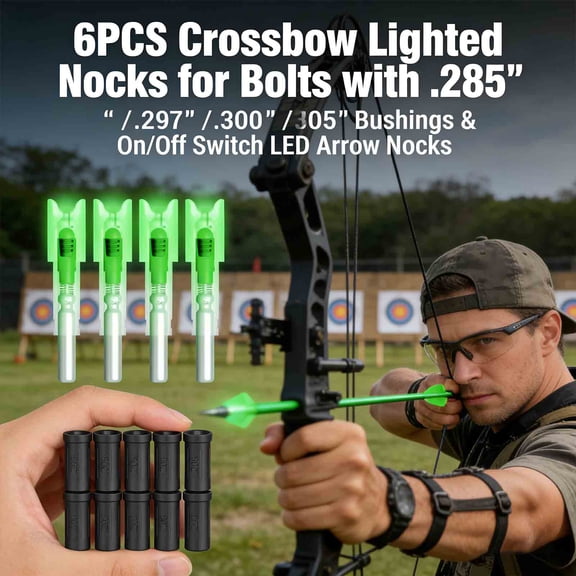 YuanYuan 6PCS Crossbow Lighted Nocks for Bolts with .285/.297/.300/.305 Bushings with on /off Switch LED Arrow Nocks