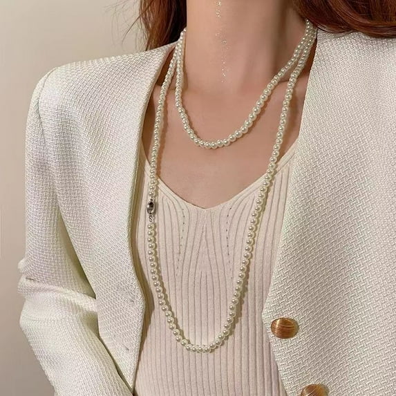 Yuanbao Knot Pearl Long Necklace Multi-layer Stackable