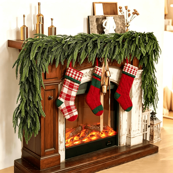 Yuanchao 6 FT Real Touch Norfolk Pine Garland, Green Artificial Christmas Garland, Faux Greenery Garland for Holiday Fireplace Mantle Window Indoor Outdoor Decor