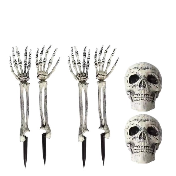 Yuango 6-Piece Skeleton Skull Yard Stakes Set 18 inch Adjustable Head Spooky Graveyard Scene Prop for Lawn Garden Decor