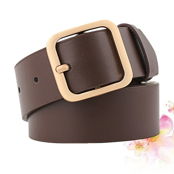 Yuangui 1pc Women Leather Belt Female Fully Adjustable Casual Belt Square Shape Buckle for Women Ladies (110cm Length 3.3cm Width Coffee Gold)