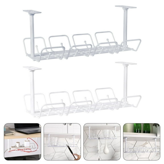 Yuangui 2pcs Under Desk Cable Management Tray Cable Storage Rack Wire Cord Organizer