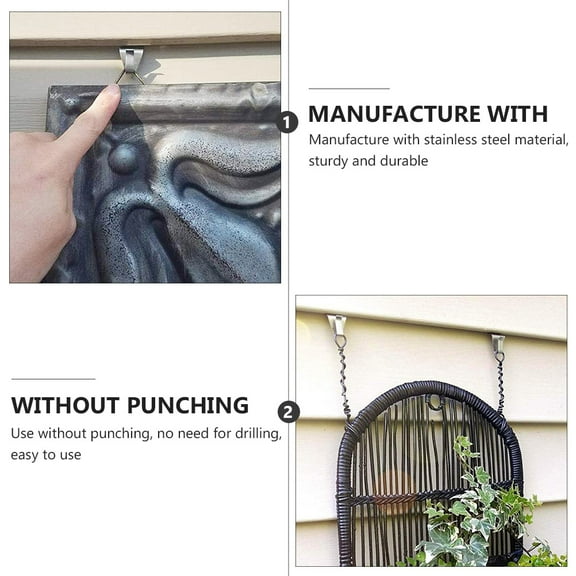 Yuangui 8PCS Outdoor Wreath Hook Siding Hanger Clip Silver Stainless Steel Light