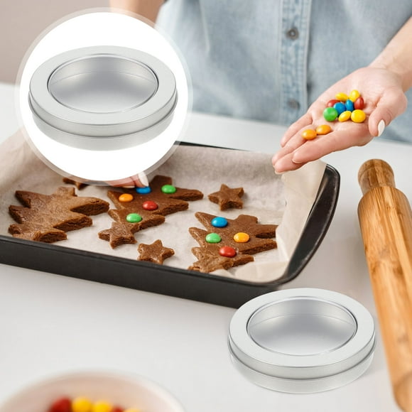 Yuangui Christmas Box Tins Round Metal Containers Cookie Tins Tinlids Lid Clear Treat Empty Party Boxes Baking Holiday Gift