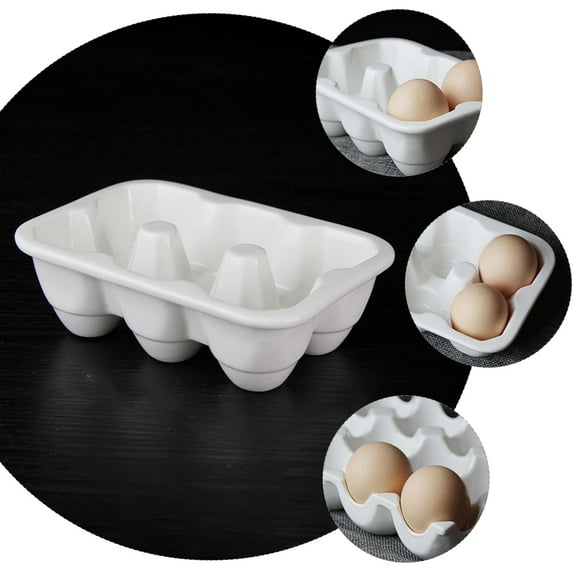 Yuangui Egg Holder Tray Ceramicrefrigerator Countertop Porcelain 6 Eggs Hard Boiled Storage Organizer Easter