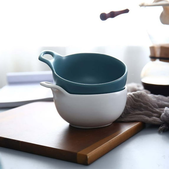 Yuangui Korean Ramen Ceramic Serving Bowl with Handle - White