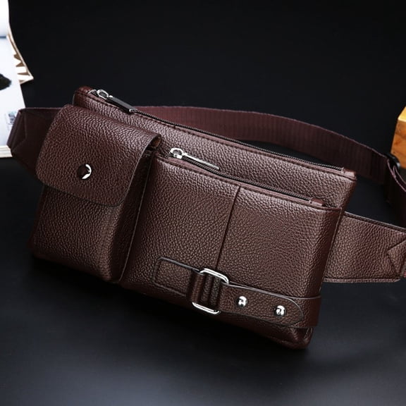 Yuangui Men's Vintage Waist Bag for Travel Running Hiking Sports (Brown)