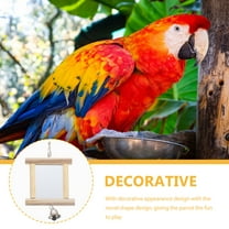 FRCOLOR Wood Bird Mirror Toy for Parrot with Bell Light Brown Hanging Design for Cage Cockatiel Toy