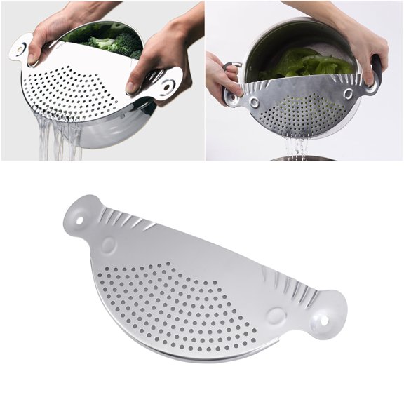 Yuangui Stainless Steel Pasta and Rice Pot Strainer with Handle - Kitchen Colander for Draining and Cooking